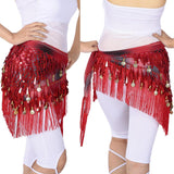 Maxbell Belly Dance Tassel Triangle Shawl Belt Chain Costume Hip Scarf Sequin Red