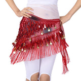 Maxbell Belly Dance Tassel Triangle Shawl Belt Chain Costume Hip Scarf Sequin Red