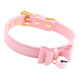 Maxbell PU Leather Bow Collar Necklace Choker with Bell Cat Cosplay Necklace Pink - Aladdin Shoppers