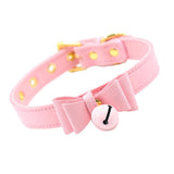 Maxbell PU Leather Bow Collar Necklace Choker with Bell Cat Cosplay Necklace Pink - Aladdin Shoppers