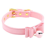Maxbell PU Leather Bow Collar Necklace Choker with Bell Cat Cosplay Necklace Pink - Aladdin Shoppers