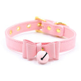 Maxbell PU Leather Bow Collar Necklace Choker with Bell Cat Cosplay Necklace Pink - Aladdin Shoppers