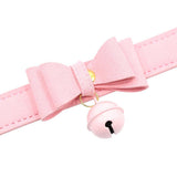 Maxbell PU Leather Bow Collar Necklace Choker with Bell Cat Cosplay Necklace Pink - Aladdin Shoppers