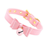 Maxbell PU Leather Bow Collar Necklace Choker with Bell Cat Cosplay Necklace Pink - Aladdin Shoppers