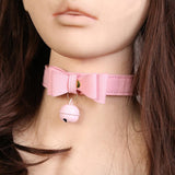 Maxbell PU Leather Bow Collar Necklace Choker with Bell Cat Cosplay Necklace Pink - Aladdin Shoppers