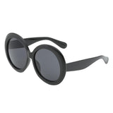 Futuristic Oversize Round Sunglasses Black frame Gray lens