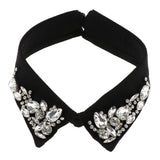 Women Fake Collar Removable False Blouse Crystal Diamonte Collar Black