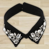 Women Fake Collar Removable False Blouse Crystal Diamonte Collar Black