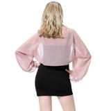 Women Long Sleeve Chiffon Bolero Shrug Pink