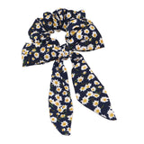 Maxbell Womens Bowknot Hair Scrunchies Floral Scrunchie Scarf Hair Ties Dark Blue