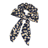 Maxbell Womens Bowknot Hair Scrunchies Floral Scrunchie Scarf Hair Ties Dark Blue