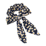 Maxbell Womens Bowknot Hair Scrunchies Floral Scrunchie Scarf Hair Ties Dark Blue