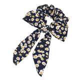Maxbell Womens Bowknot Hair Scrunchies Floral Scrunchie Scarf Hair Ties Dark Blue