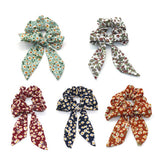 Maxbell Womens Bowknot Hair Scrunchies Floral Scrunchie Scarf Hair Ties Dark Blue