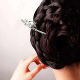 Maxbell Womens Pearls Flower Hair Stick Antique Silver Chopstick Bamboo Leaf Shape