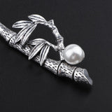 Maxbell Womens Pearls Flower Hair Stick Antique Silver Chopstick Bamboo Leaf Shape