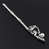 Maxbell Womens Pearls Flower Hair Stick Antique Silver Chopstick Bamboo Leaf Shape