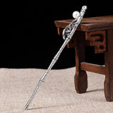 Maxbell Womens Pearls Flower Hair Stick Antique Silver Chopstick Bamboo Leaf Shape