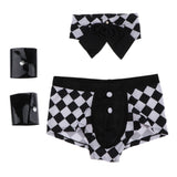 Maxbell Mens Sexy Plaid Police Servant Uniform Cosplay Costume Bar Party Underpants