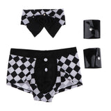Maxbell Mens Sexy Plaid Police Servant Uniform Cosplay Costume Bar Party Underpants