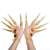 Maxbell 2x Girl Belly Dance Gold Bracelet 5 Finger Nails Thai Costume Hand Jewerlly