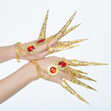 Maxbell 2x Girl Belly Dance Gold Bracelet 5 Finger Nails Thai Costume Hand Jewerlly