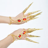 Maxbell 2x Girl Belly Dance Gold Bracelet 5 Finger Nails Thai Costume Hand Jewerlly