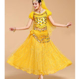 Maxbell Belly Dance Skirt Waist Chain Set for Samba Performance Party Yellow