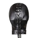 Faux Leather Hood Mask Lace Up Full Head Face Cover Couple Restraint Toys