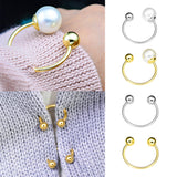 Maxbell Fashion Button Brooch Spiral Buckle Shawl Clothing Collar Clip Gold+Pearl