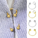 Maxbell Fashion Button Brooch Spiral Buckle Shawl Clothing Collar Clip Gold+Pearl