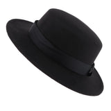 Maxbell Vintage Fedora Hat Flat Top Jazz Hat Men Party Trilby Hat Round Cap Black