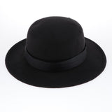 Maxbell Vintage Fedora Hat Flat Top Jazz Hat Men Party Trilby Hat Round Cap Black
