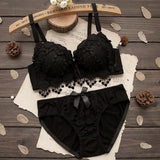 Maxbell Maxbell Womens Push Up Bra Set Embroidery Sexy Lace Lingerie Bra Panties Set 70B