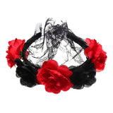 Maxbell Flower Headband with Veil Floral Headpiece Fancy Dress Headwear Black+Red