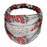 Maxbell Lace Flower Turban Headband Headwrap for Women Hair Accessories Red+Pink