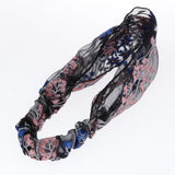 Maxbell Lace Flower Turban Headband Headwrap for Women Hair Accessories Blue+Pink