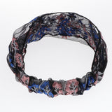 Maxbell Lace Flower Turban Headband Headwrap for Women Hair Accessories Blue+Pink
