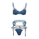 Maxbell Maxbell Crystal Chain Sexy Lingerie Women 3 Piece Lace Bodysuit Bra and Panty Set L