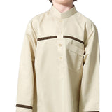 Muslim Arab Boy Thobe Thawb Caftan Long Sleeves Mandarin Neck Beige 120cm