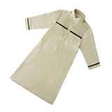 Muslim Arab Boy Thobe Thawb Caftan Long Sleeves Mandarin Neck Beige 120cm