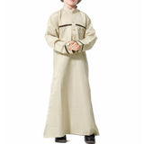 Muslim Arab Boy Thobe Thawb Caftan Long Sleeves Mandarin Neck Beige 120cm