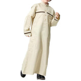 Muslim Arab Boy Thobe Thawb Caftan Long Sleeves Mandarin Neck Beige 120cm