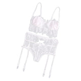 Maxbell Maxbell Sexy Hollow-out Lace 3pcs Lingerie Underwear Nightwear Bra G-String Set XL