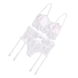 Maxbell Maxbell Sexy Hollow-out Lace 3pcs Lingerie Underwear Nightwear Bra G-String Set XL