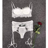 Maxbell Maxbell Sexy Hollow-out Lace 3pcs Lingerie Underwear Nightwear Bra G-String Set XL