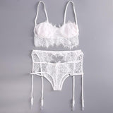 Maxbell Maxbell Sexy Hollow-out Lace 3pcs Lingerie Underwear Nightwear Bra G-String Set XL