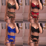 Maxbell Maxbell Sexy Hollow-out Lace 3pcs Lingerie Underwear Nightwear Bra G-String Set XL