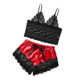 Maxbell Women Sexy Lace Vest Crop Tops Panty Lingerie Sleepwear Red S