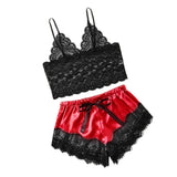 Maxbell Maxbell Women Sexy Lace Vest Crop Tops Panty Lingerie Sleepwear Red S